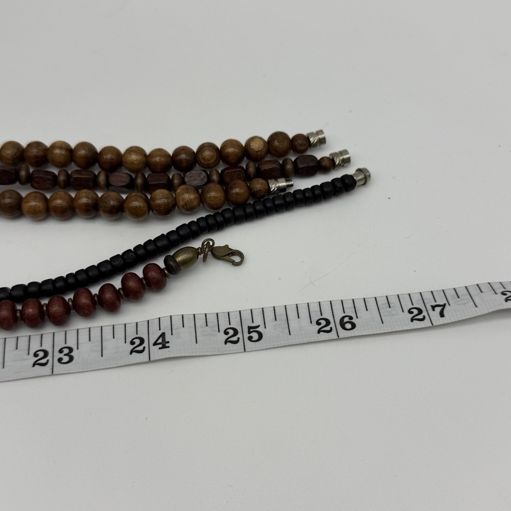 Wood Bead Necklaces Boho Chunky Statement Natural Jewelry Brown Neutral Lot Of 5 - Picture 4 of 8